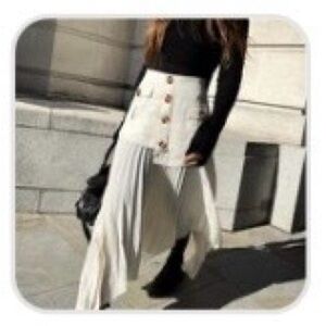 Commense Layered Pleated Midi Skirt Small Cream Asymmetrical Button High Waist